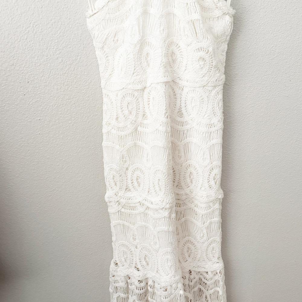 Alexis Yvonna White Lace Halter Midi Dress Tiered Eyelet Wedding Event Size S - Picture 5 of 10